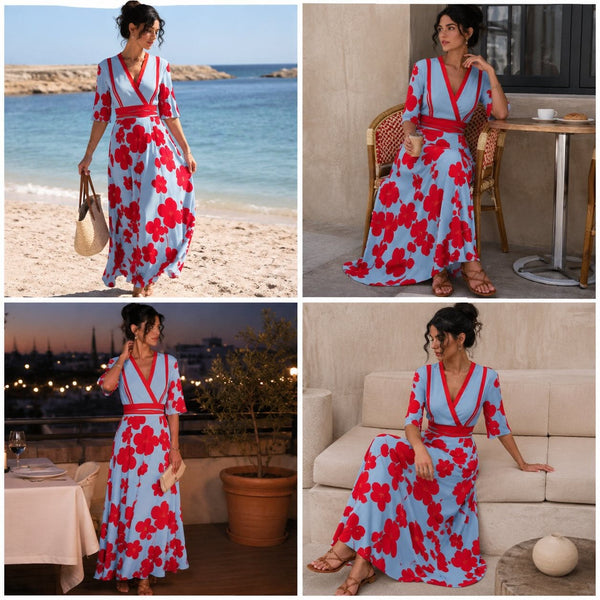 Vestito lungo floreale indossato in vacanza